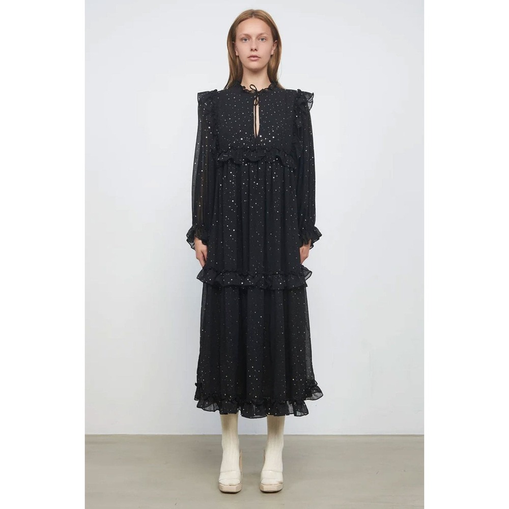 Stella Nova Anthropologie Midi Maxi Barbara Dress Black Chiffon Whimsigoth 40 M